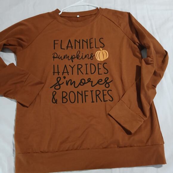 Pumpkin colored Large Long-Sleeve Fall-Themed Knit Shirt Raglan-sleeved - Picture 3 of 10
